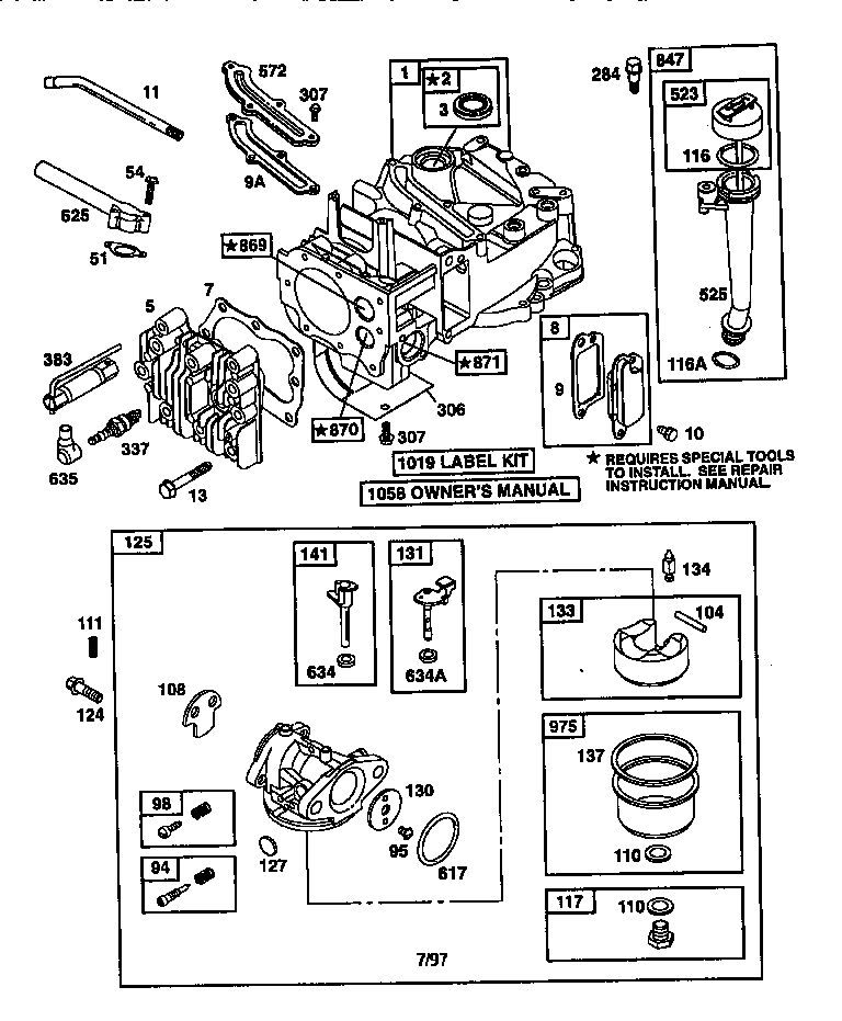 Engine And Carburetor Assembly Diagram and Parts List for 128812-2393-A1  Briggs and Stratton Engine